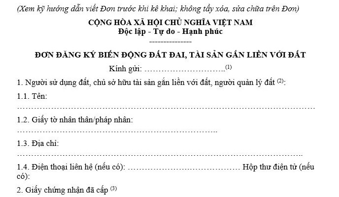 Mẫu đơn đăng ký biến động đất đai
