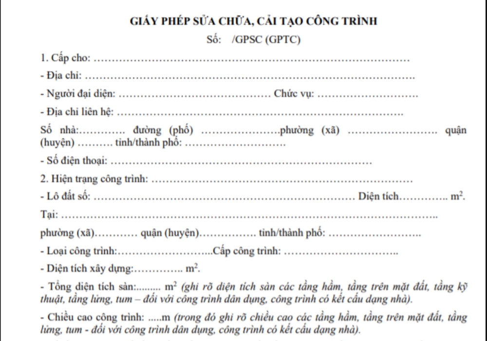 giấy phép sửa chữa, cải tạo công trình